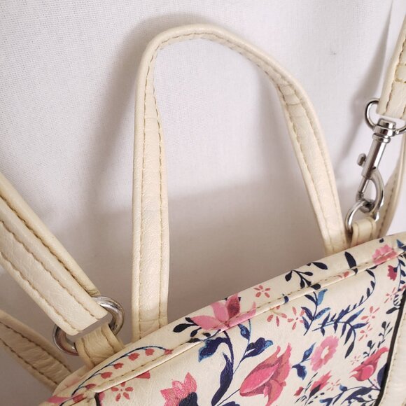 Woman White Multicolor Floral Many Pockets Zipper Medium Size Backpack Bag - Picture 7 of 16